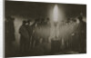 Gathering around an acetylene flare at a traffic control point in the fog by Anonymous