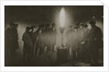 Gathering around an acetylene flare at a traffic control point in the fog by Anonymous