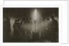 Gathering around an acetylene flare at a traffic control point in the fog by Anonymous