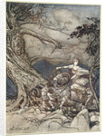 Fricka approaches in anger by Arthur Rackham