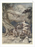 Fricka approaches in anger by Arthur Rackham