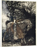 Brunnhilde with her horse at the mouth of the cave by Arthur Rackham