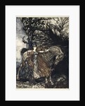 Brunnhilde with her horse at the mouth of the cave by Arthur Rackham
