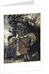 Brunnhilde with her horse at the mouth of the cave by Arthur Rackham
