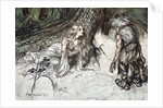 Mime finds the mother of Siegfried in the forest by Arthur Rackham
