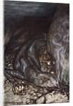 In dragon's form Fafner now watches the hoard by Arthur Rackham