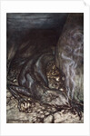 In dragon's form Fafner now watches the hoard by Arthur Rackham