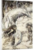 The dwarves quarrelling over the body of Fafner by Arthur Rackham