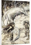 The dwarves quarrelling over the body of Fafner by Arthur Rackham