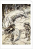 The dwarves quarrelling over the body of Fafner by Arthur Rackham