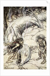 The dwarves quarrelling over the body of Fafner by Arthur Rackham