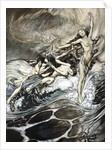 The Rhine Maidens obtain possession of the ring and bear it off in triumph by Arthur Rackham