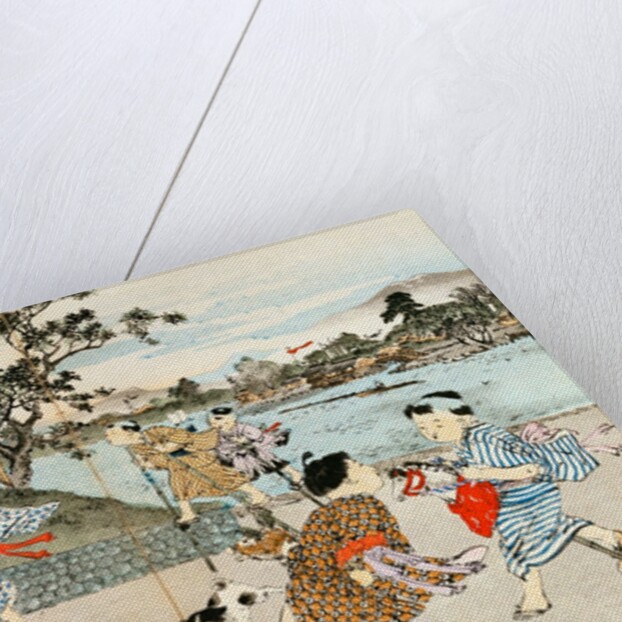 Boys on stilts and hobby-horses. Tokyo, Japan, 20th century by Anonymous