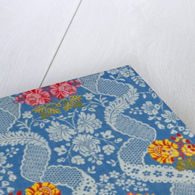 Dress fabric with a design of flowers and lace like vines by Unknown