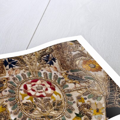 Gloves with a rose in an oval flanked with birds and flowers by Unknown