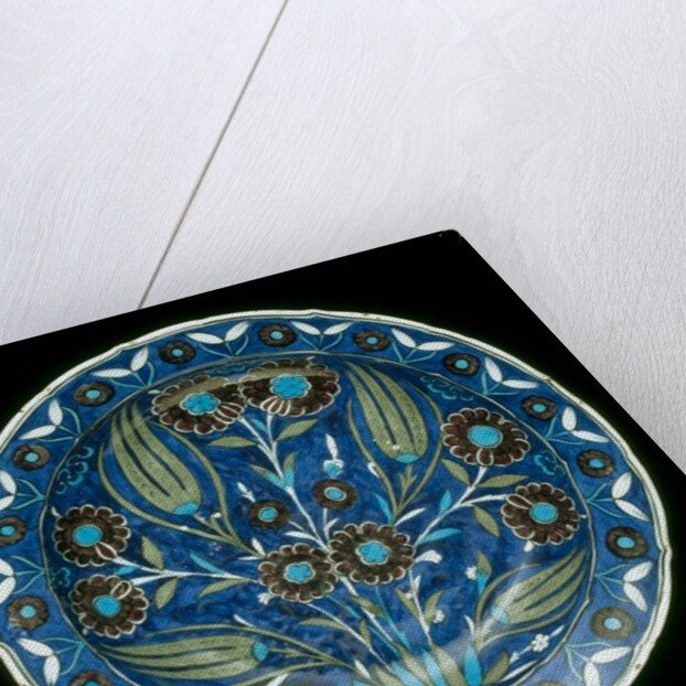 Dish painted with tulips & other flowers by Unknown