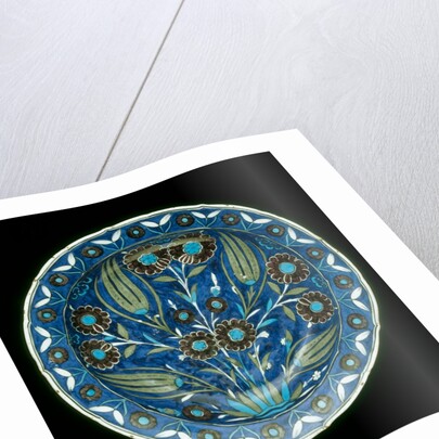 Dish painted with tulips & other flowers by Unknown