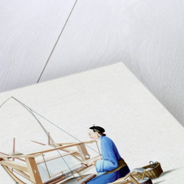 Woman weaving cotton by Unknown