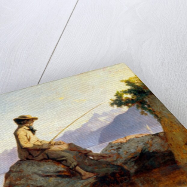 Oil painting of a man fishing by François Bocion