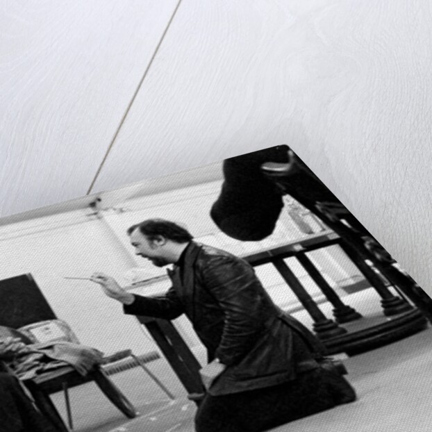 Peter Hall directing John Gielgud and Ralph Richardson in the rehearsal of Harold Pinter's No Man's Land at the Old Vic Theatre by unknown