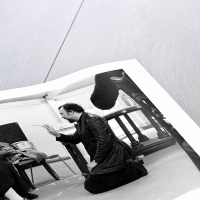 Peter Hall directing John Gielgud and Ralph Richardson in the rehearsal of Harold Pinter's No Man's Land at the Old Vic Theatre by unknown