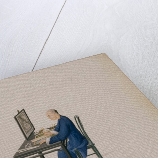Artisan copying a painting onto the reverse of a sheet of glass. China, late 18th century by Unknown