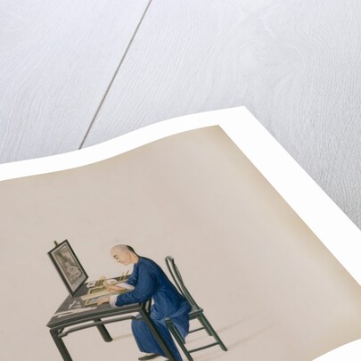 Artisan copying a painting onto the reverse of a sheet of glass. China, late 18th century by Unknown