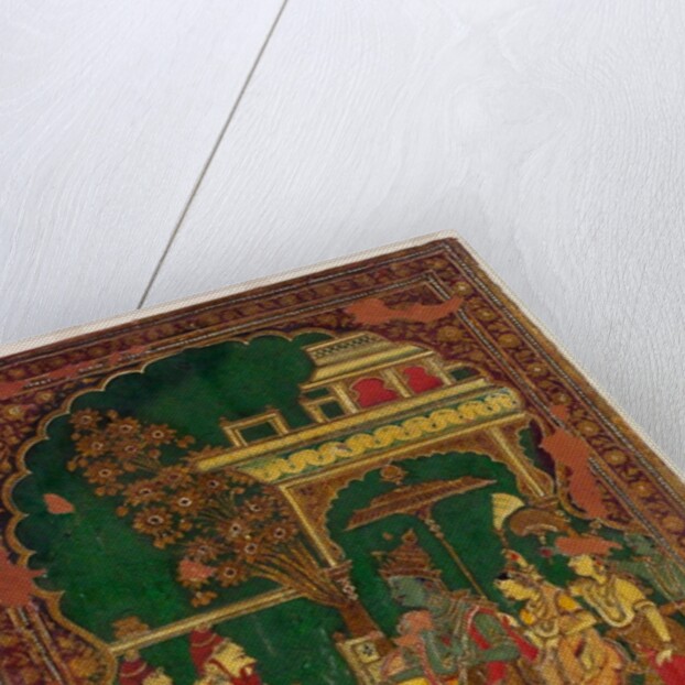 Book cover depicting a ruler on his throne. Madras, India, early 19th century by Unknown