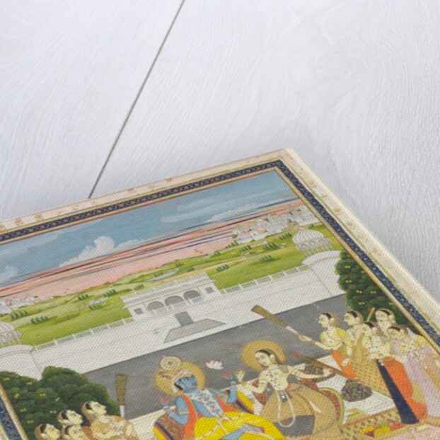 Radha and Krishna with attendants. Jaipur, India, 19th century by Unknown