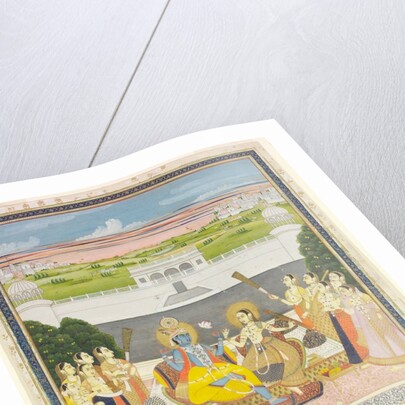 Radha and Krishna with attendants. Jaipur, India, 19th century by Unknown