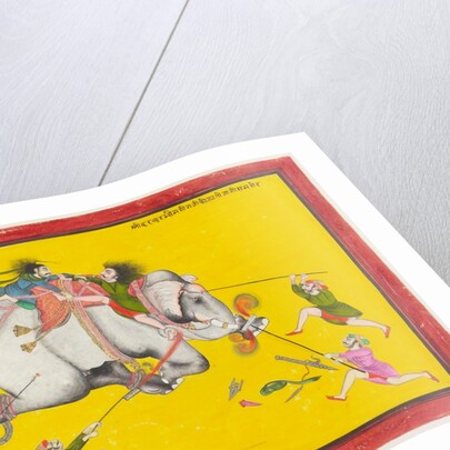 Elephant drivers attempting to secure an enraged elephant. Kota, India, 19th century by Unknown
