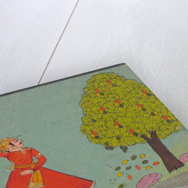 A man throwing stones at a mango tree. Bundi, India, 19th century by Unknown