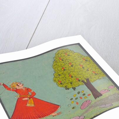 A man throwing stones at a mango tree. Bundi, India, 19th century by Unknown