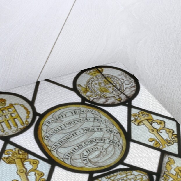 Stained glass quarries depicting the arms of Navarre impaling Champagne by Unknown