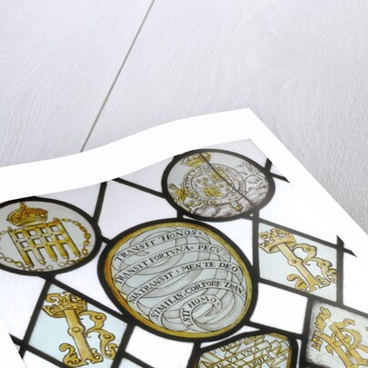 Stained glass quarries depicting the arms of Navarre impaling Champagne by Unknown
