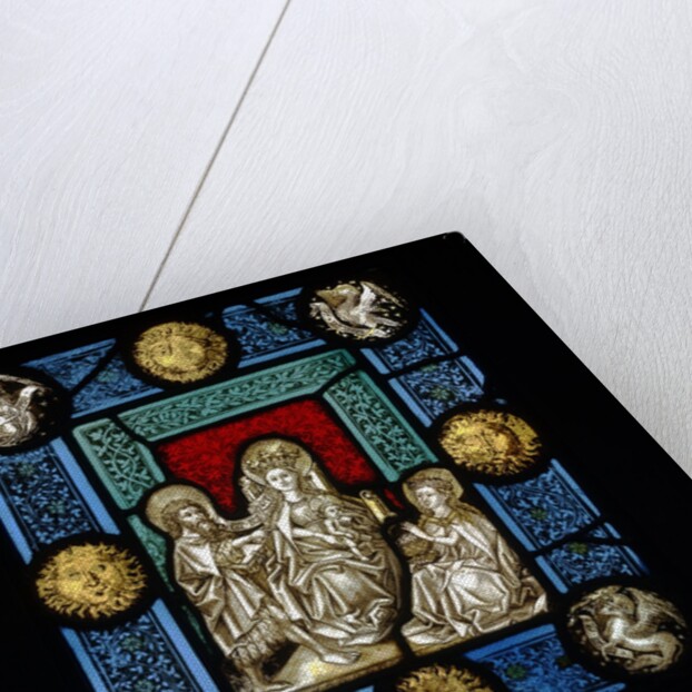 Panel of stained glass depicting The Virgin and Child by Unknown