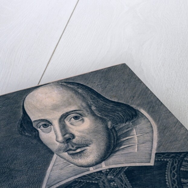 Frontispiece showing William Shakespeare on his book Comedies, Histories and Tragedies. England, 1623 by Anonymous