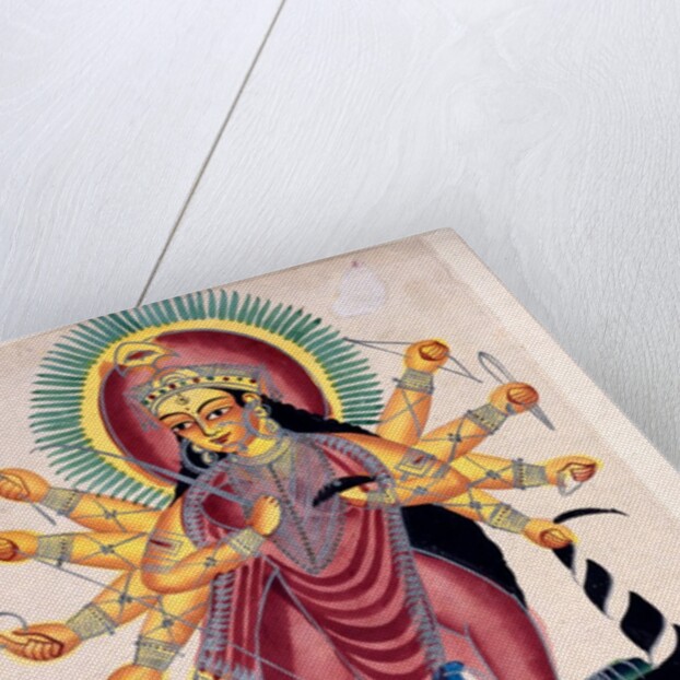 Kalighat painting of Durga Killing Mahishasura. Calcutta, India, mid-19th century by Unknown