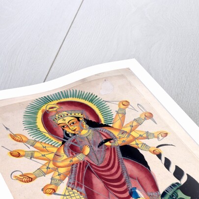 Kalighat painting of Durga Killing Mahishasura. Calcutta, India, mid-19th century by Unknown