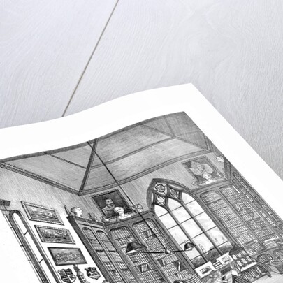 Bookplate depicting a man in a Victorian study by Alan Wright