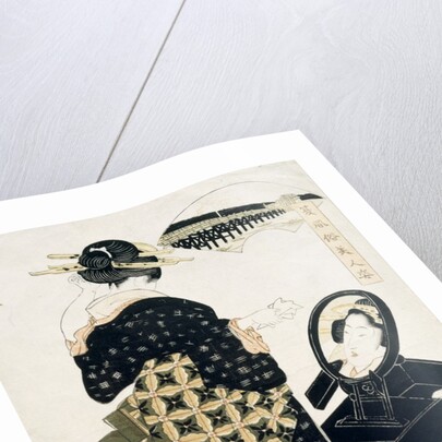 A girl standing at her toilet before a looking glass by Eisan