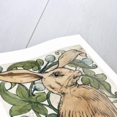 Seated hare and fruiting foliage by William Frend De Morgan