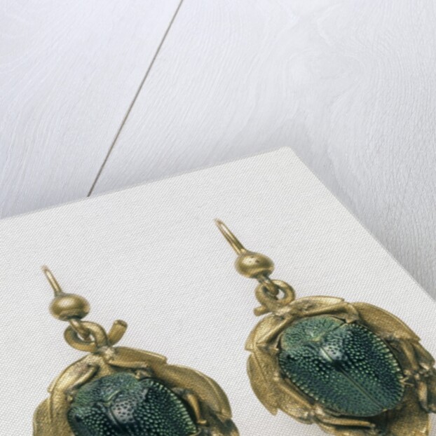 Earrings set with irridescent South American beetles by Unknown