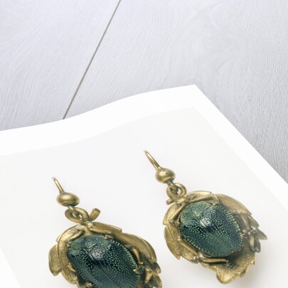 Earrings set with irridescent South American beetles by Unknown