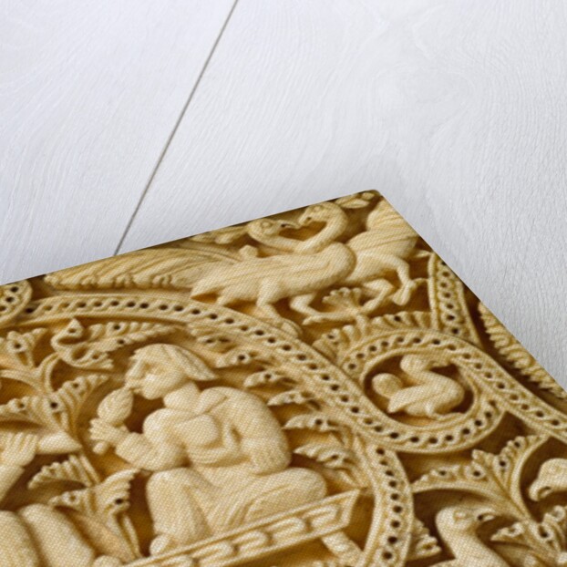 Casket carved with views of musicians & drinkers, detail by Anonymous