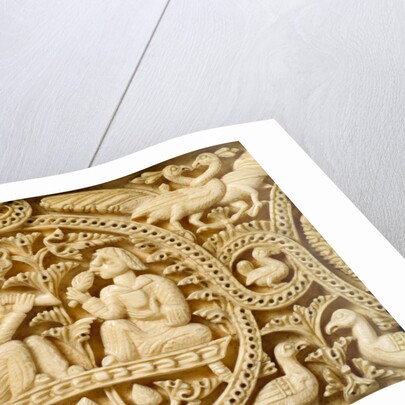Casket carved with views of musicians & drinkers, detail by Anonymous