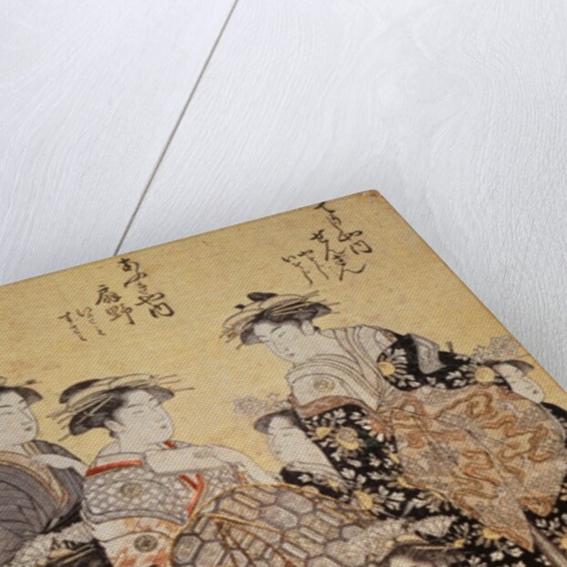 The Courtesan Senzan of Choji-ya with Attendants Yasoji and Isoji, and the Courtesan Ogino of Ogi-ya with Attendants Isami and Susami by Katsukawa Shuncho