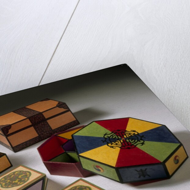 Group of multicoloured Korean boxes by Jin-sun Kim
