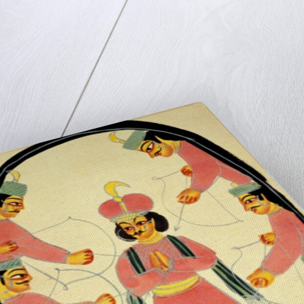 Archers shooting at a standing Hero. Kalighat, India, 19th century by Unknown