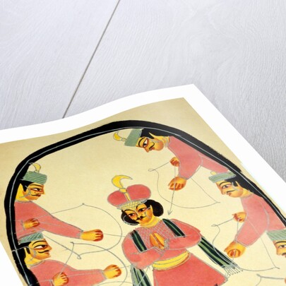 Archers shooting at a standing Hero. Kalighat, India, 19th century by Unknown